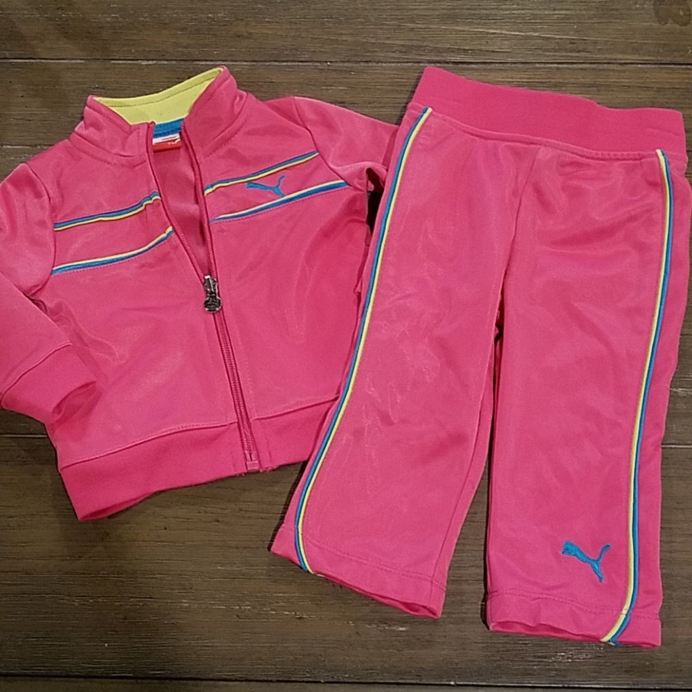 Baby hot pink Puma tracksuit 3-6 months
